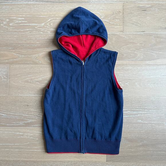 Pendleton Women's Reversible Hooded Vest Red Navy Full Zip Medium - Picture 3 of 6